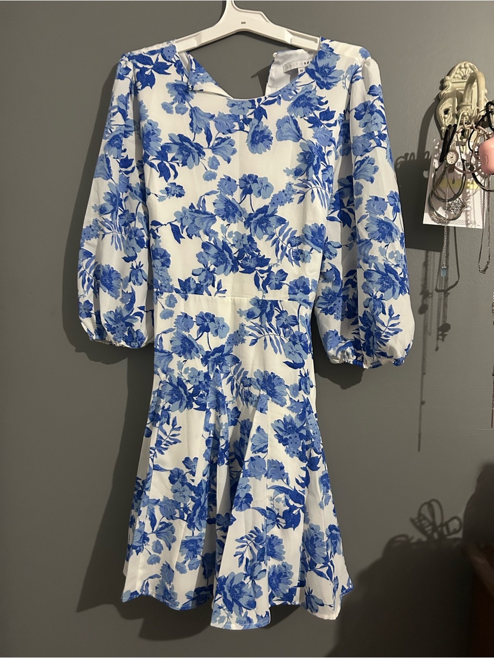 Baltic Born White Dress with Blue Floral Print